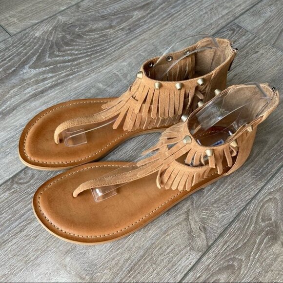 Arnold Churgin Handmade Fringe Studded Boho Ankle Strap  Sandal - Picture 5 of 10